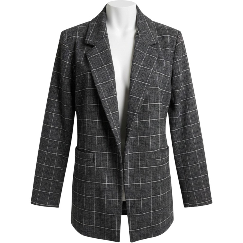 Banana Republic Womens Gray Windowpane Plaid Open Front Knit Blazer Size S Small